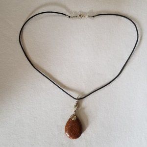 Goldstone with charm bead & spiral swirl wire work bead wrapping handmade